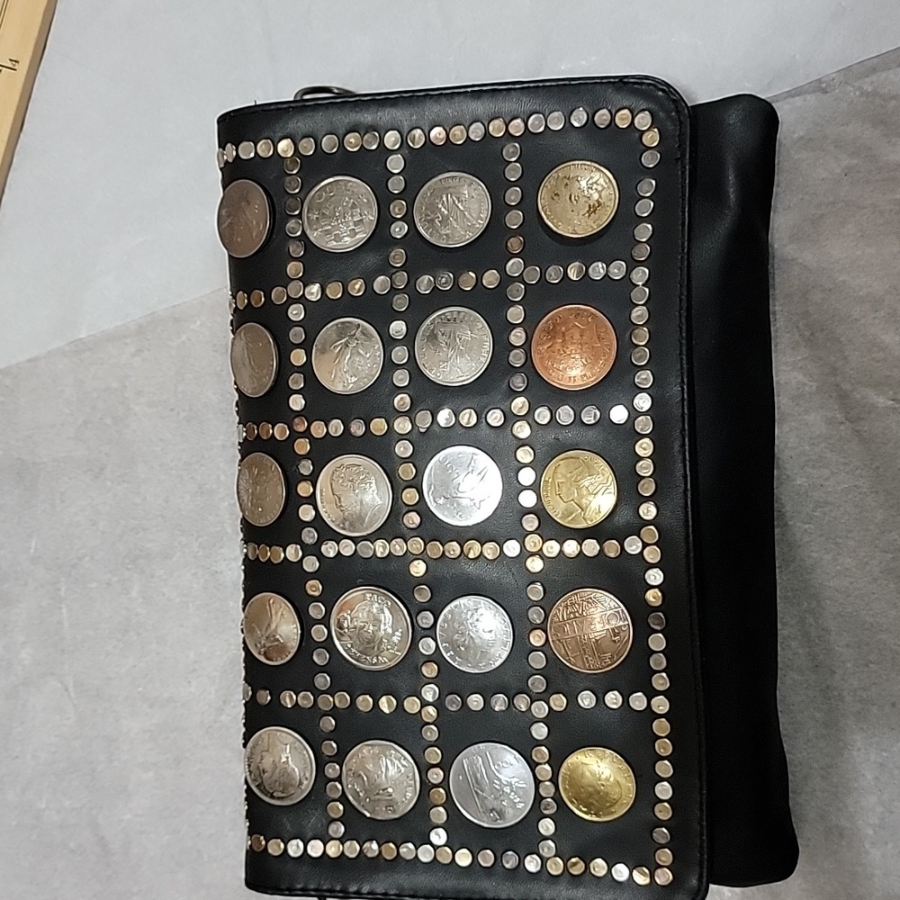 New Moroccan Leather Rivet Studs Coins Clutch Crossbody Bag Soft Leather Rare